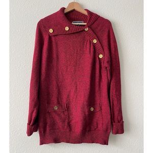 Karen Scott  Red/Black Sweater with Gold Detail Buttons 100% Cotton  Size Medium